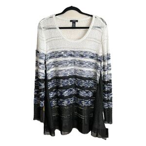 ALFANI Lightweight Ombre Stripe Semi-Sheer Sweater Tunic Sequined Casual Chic XL